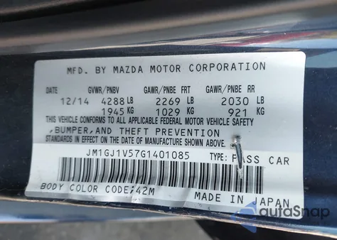 2016 Mazda Mazda6 I Touring from USA, damaged, VIN JM1GJ1V57G1401085